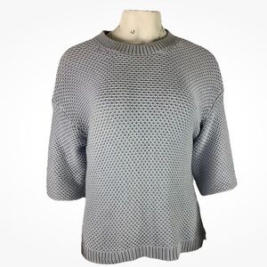 J Crew Sz S Heavy Knit Dolman 3/4 Sleeve Pullover Sweater Blue 100% Cotton